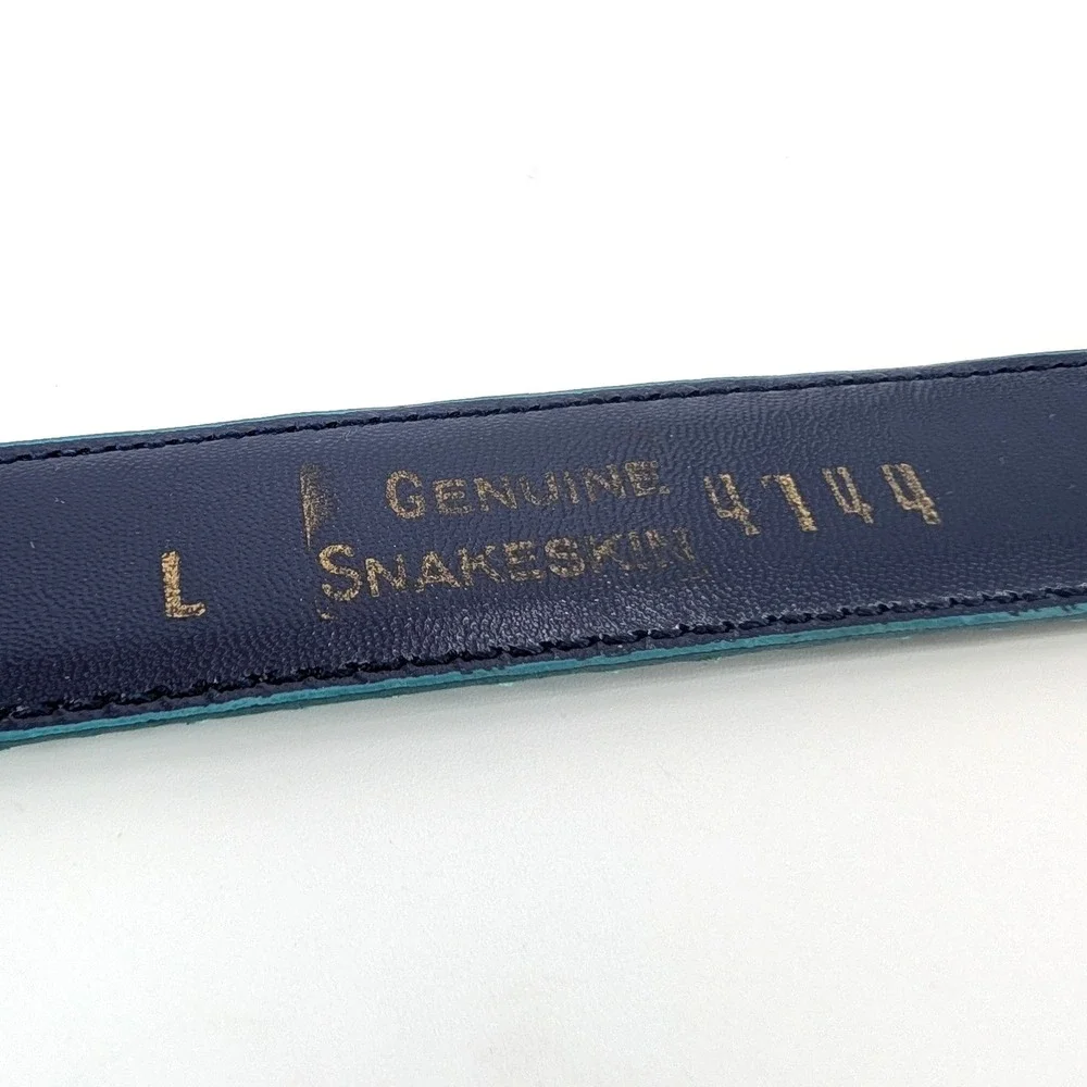 Genuine Snakeskin Belt Teal Blue Exotic Leather Brass Plated Buckle Size‎ L
